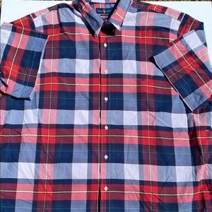 Red/White/Blue Half Sleeve Flannel Shirt